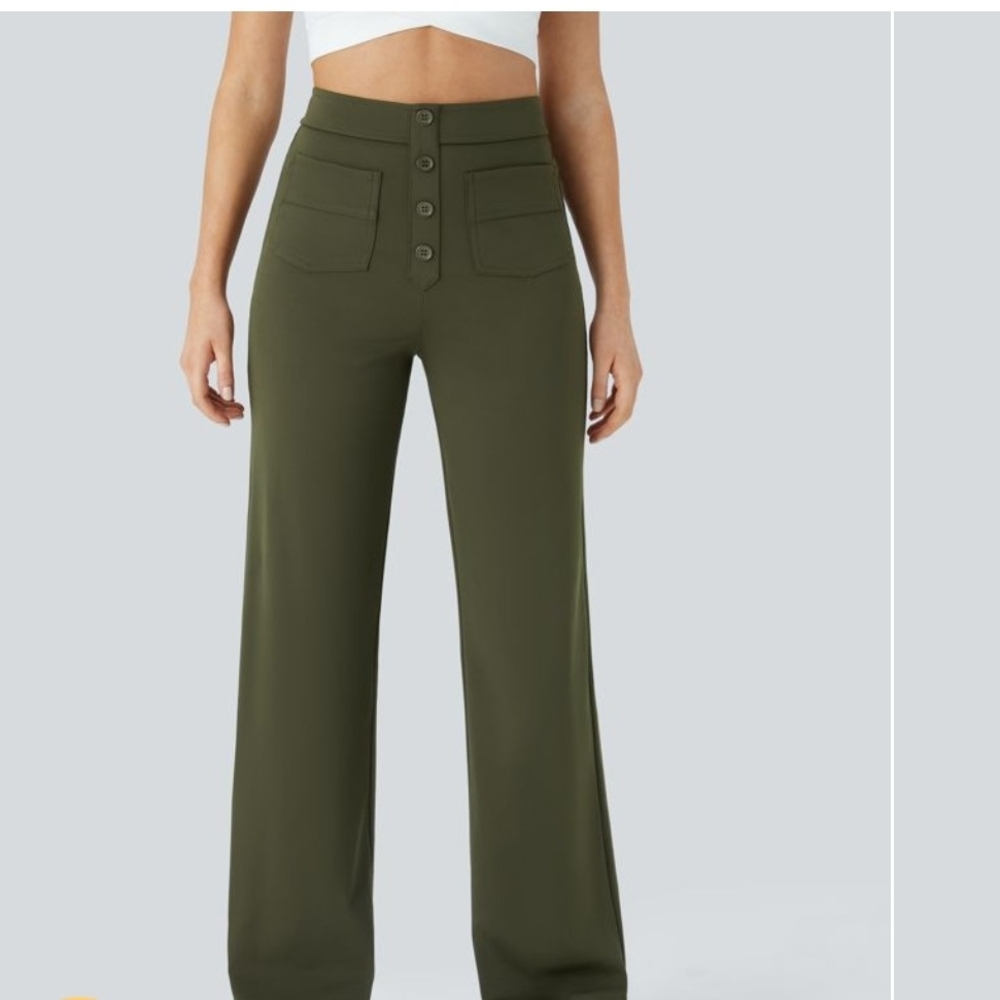 Olive High-Waisted Wide-Leg Pants